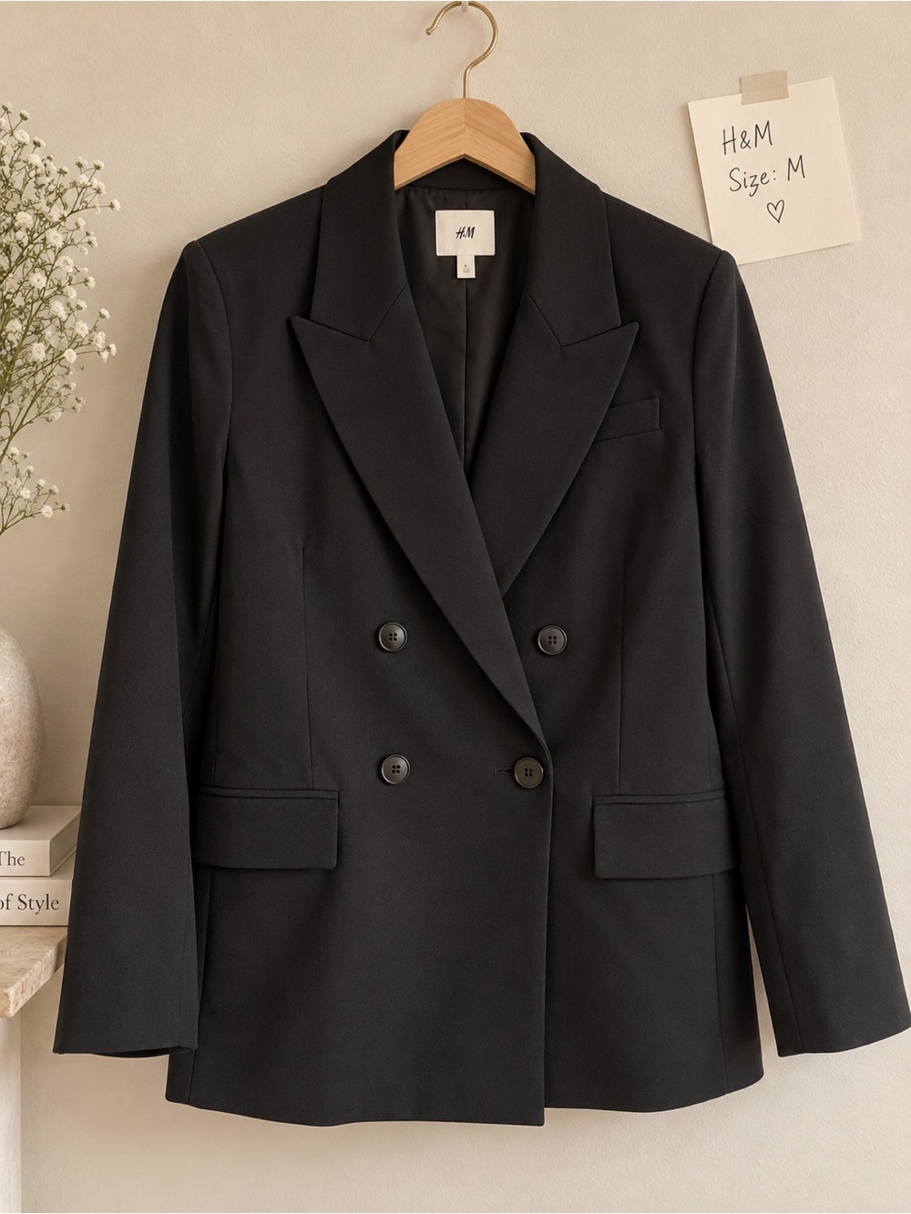 Classic Double-Breasted Black Blazer Jacket